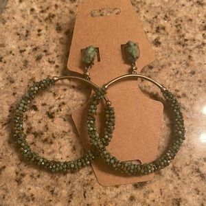 Kendra Scott hoops. Green stones